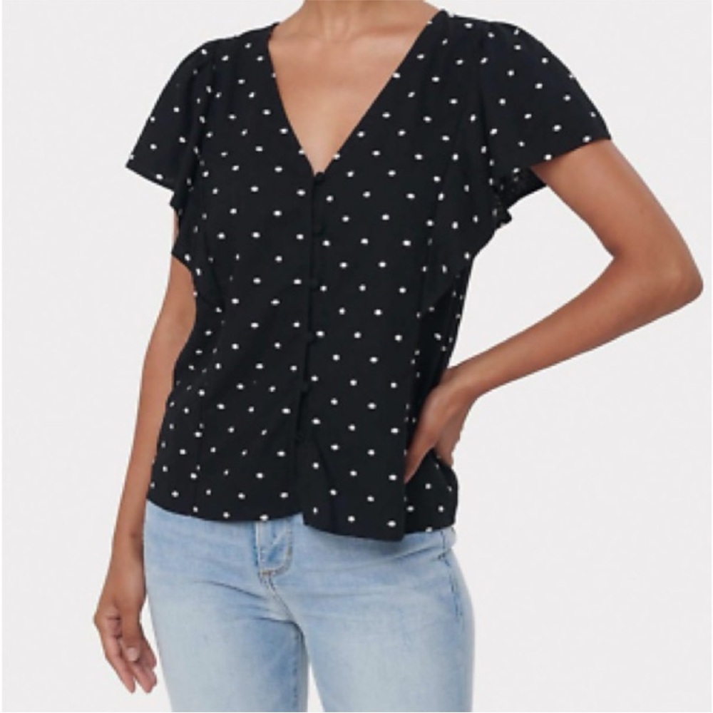 Loft linen embroidered polka dot top
